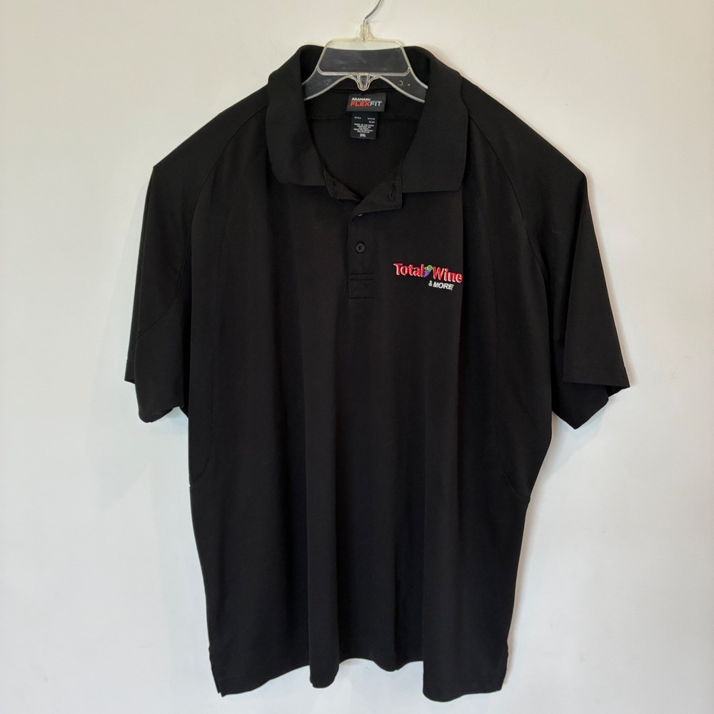Aramark FlexFit Total Wine & More Polo Shirt Mens 2XL Black Short Sleeve 411132